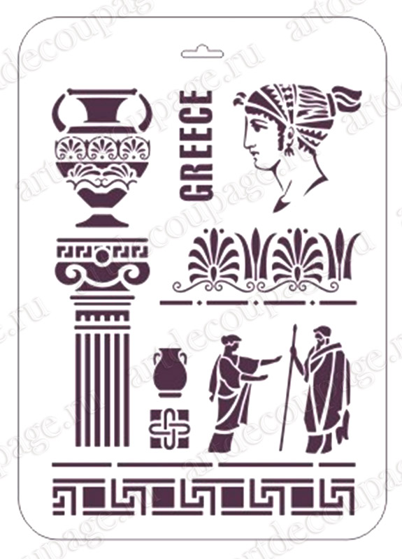 Трафареты для декупажа и росписи Греция, греческий орнамент ваза Event Design