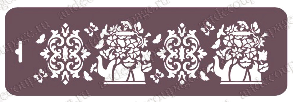 Трафарет бордюр для декора Цветы в чайнике