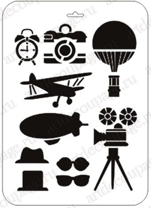 Трафарет для росписи Воздушный шар, самолет, кинокамера, Event Design, купить
