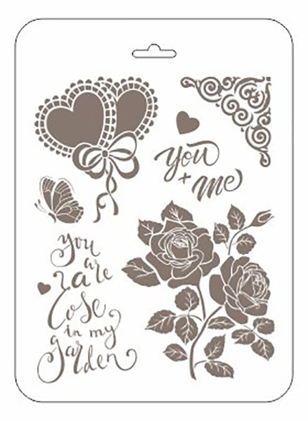 Трафарет для росписи Розы и сердечки Романтика РМ-20 Трафарет-Дизайн