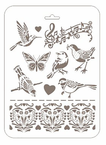 Трафарет для росписи Птицы и ноты Романтика РМ-23 Трафарет-Дизайн