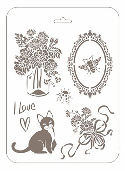 Трафарет для росписи Кошка и цветы Романтика РМ-27 Трафарет-Дизайн