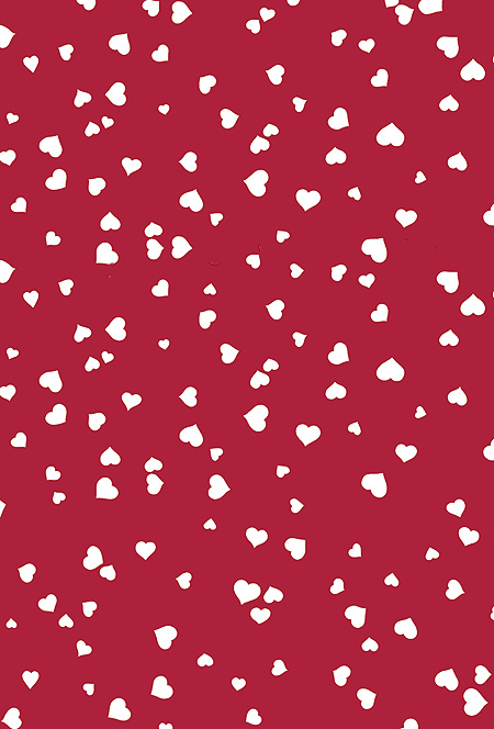 Бумага для скрапбукинга двусторонняя Сердечки белые на красном фоне