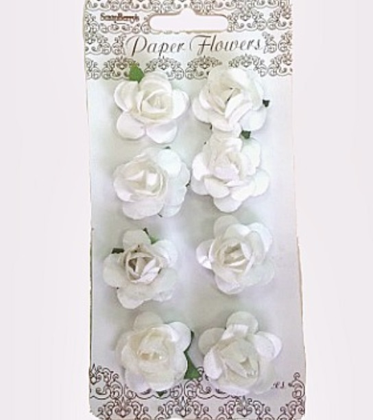 Декоративные бумажные цветы розочки белые для скрапбукинга и флористики