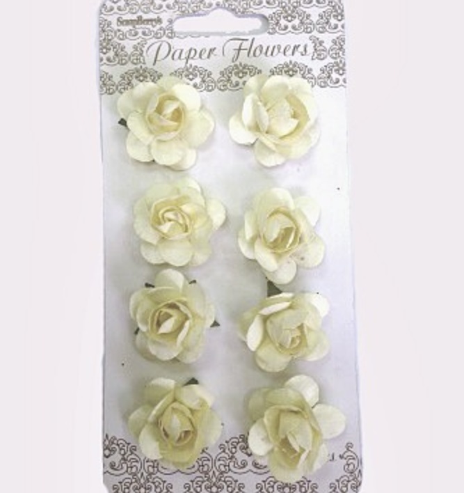 Декоративные бумажные цветы розочки кремовые для скрапбукинга и флористики