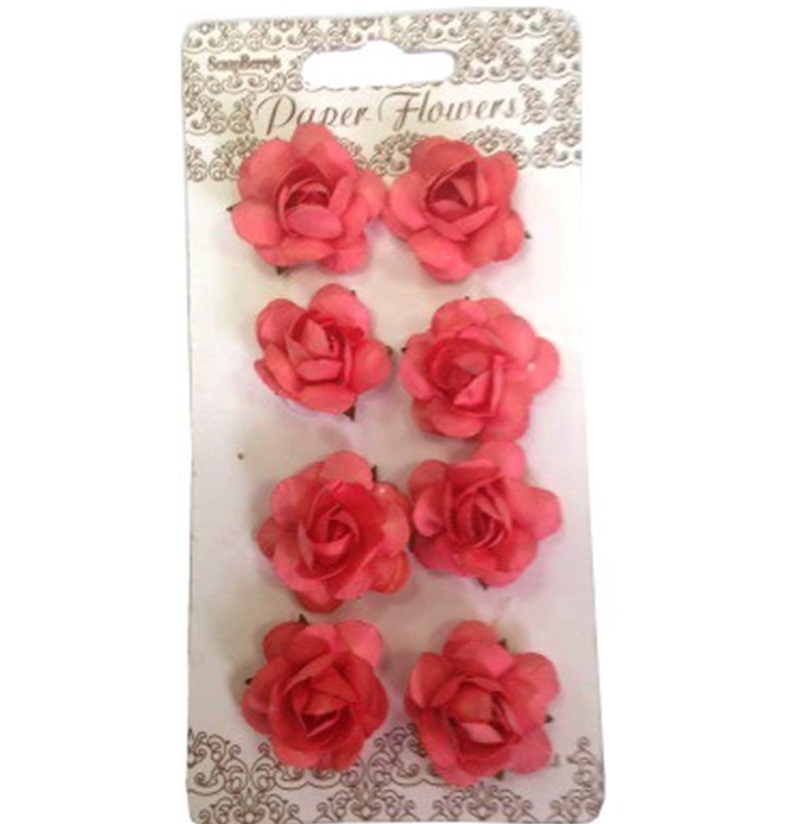 Декоративные бумажные цветы розочки каралловые для скрапбукинга и флористики