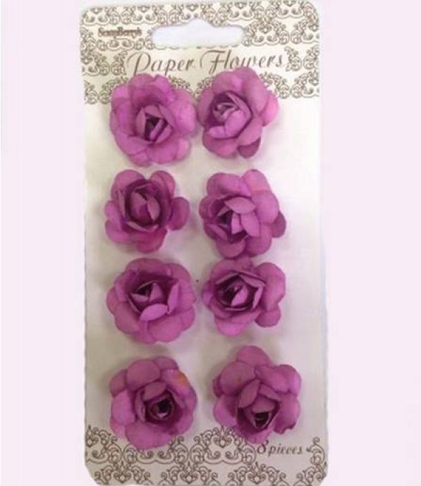 Декоративные бумажные цветы розочки фиолетовые для скрапбукинга и флористики
