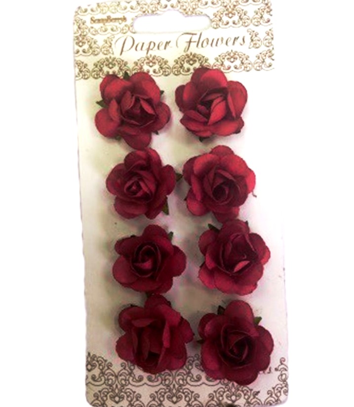 Декоративные бумажные цветы розочки бордовые для скрапбукинга и флористики