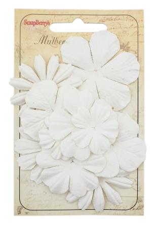 Цветы белые из шелковичной бумаги декоративные для скрапбукинга, флористики
