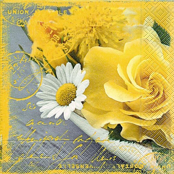 салфетка бумажная для декупажа Желтые розы и штампы