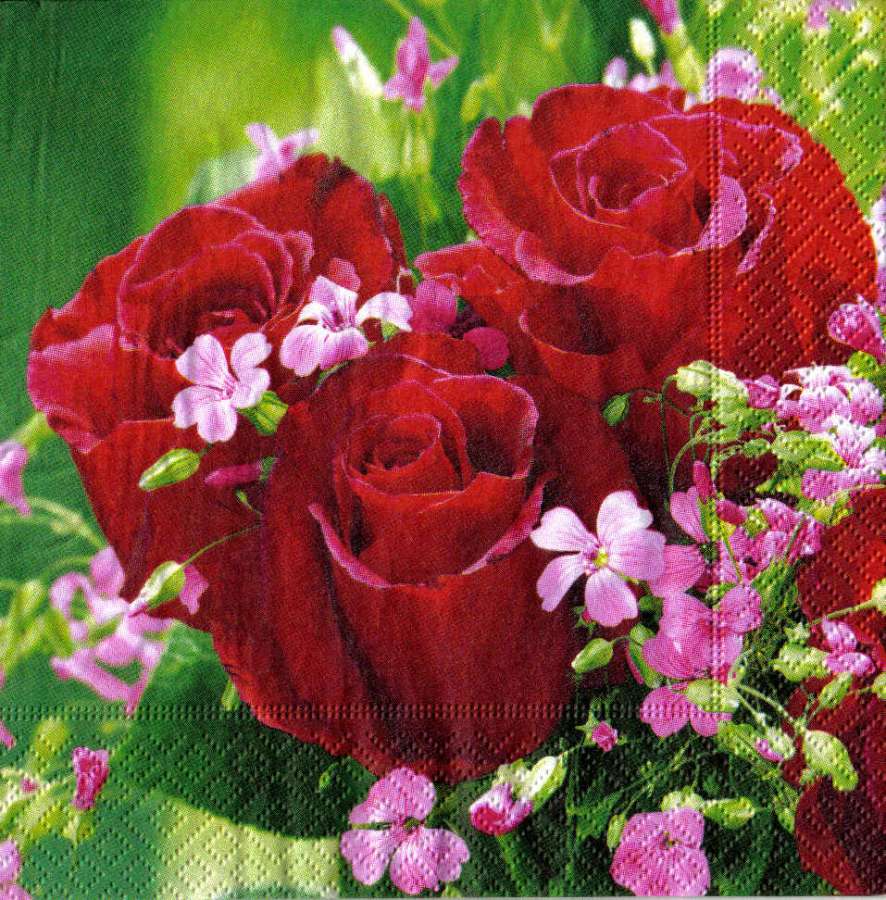 салфетка бумажная для декупажа Букет красных роз