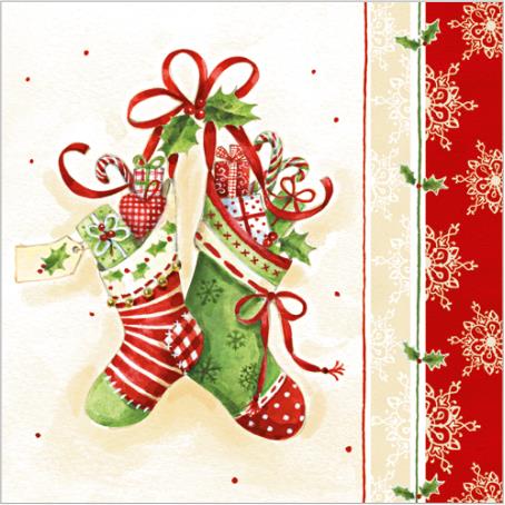Новогодняя салфетка для декупажа Рождественские носки