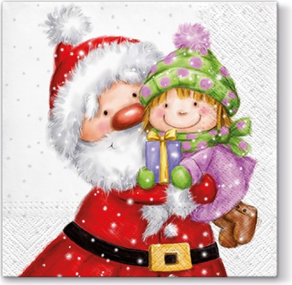Новогодняя салфетка для декупажа Дед мороз и ребёнок