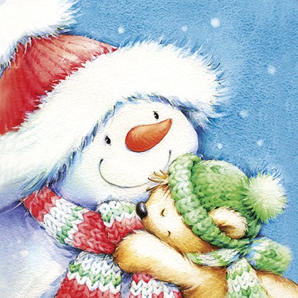 Новогодняя салфетка для декупажа Снеговик с Мишкой