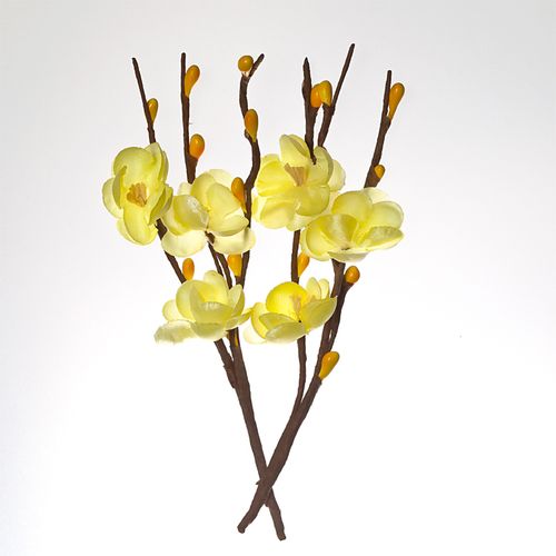 Миниатюрные цветы вишни тканевые желтые для декора флористики, купить