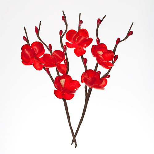 Миниатюрные цветы вишни тканевые красные для скрапбукинга и флористики, купить