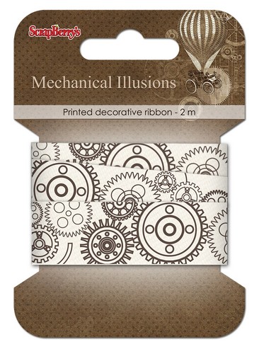 Декоративная хлопковая лента с рисунком для скрапбукинга "Механические иллюзии", тканевые ленты, купить
