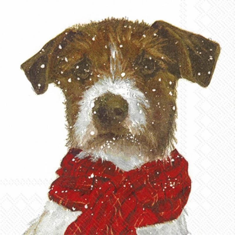 Новогодняя салфетка для декупажа Собака в красном шарфе, АртДекупаж