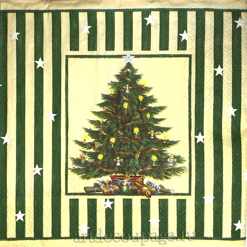 Новогодняя салфетка для декупажа Новогодняя елка и подарки, АртДекупаж