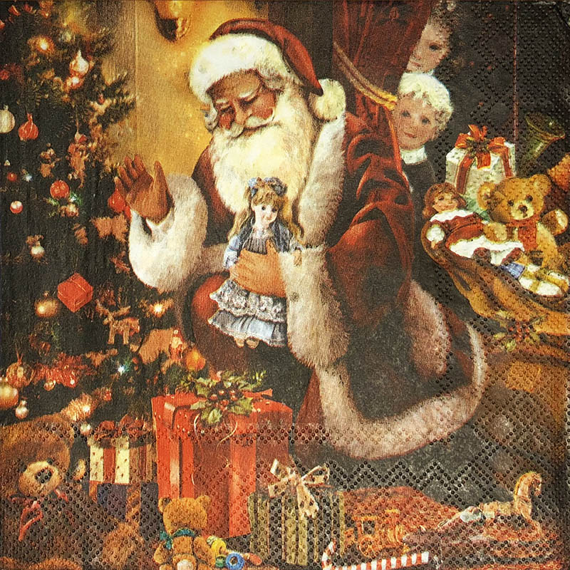 Новогодняя салфетка для декупажа Санта с игрушками, АртДекупаж