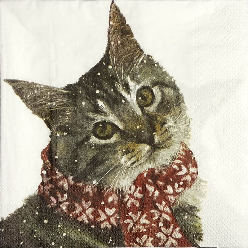 Новогодняя салфетка для декупажа Рождественсая кошка, АртДекупаж
