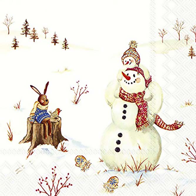Новогодняя салфетка для декупажа Снеговики и игрушки, АртДекупаж