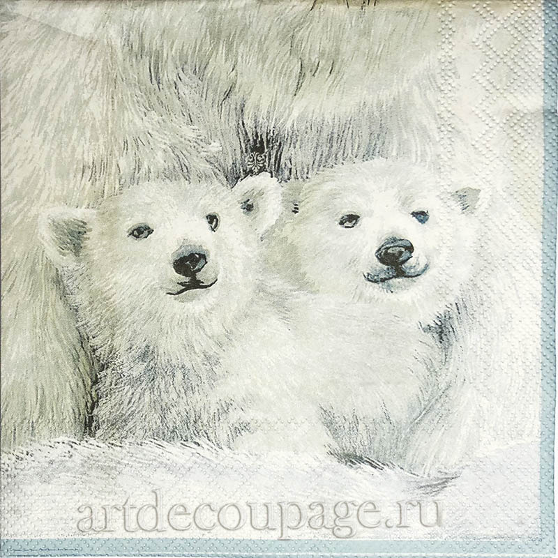 Новогодняя салфетка для декупажа Белые медведи, АртДекупаж