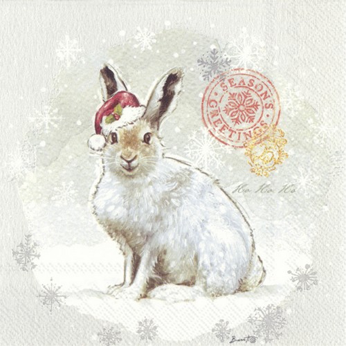 Новогодняя салфетка Кролик в колпаке Санты