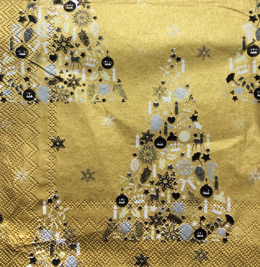 Новогодняя салфетка для декупажа Ёлочки на золотом фоне, АртДекупаж