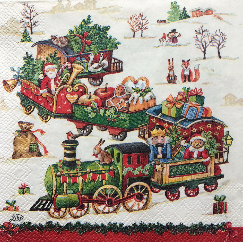 Новогодняя салфетка Рождественский поезд с игрушками