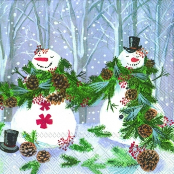 Новогодние салфетки для декупажа, Лесные снеговики, купить