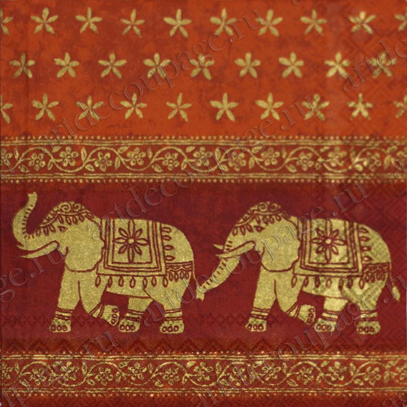 Декупажные салфетки, Индийские слоны, орнамент, купить