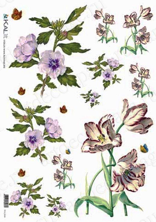 Рисовая бумага для декупажа Цветы и бабочки, Love2Art Kalit 