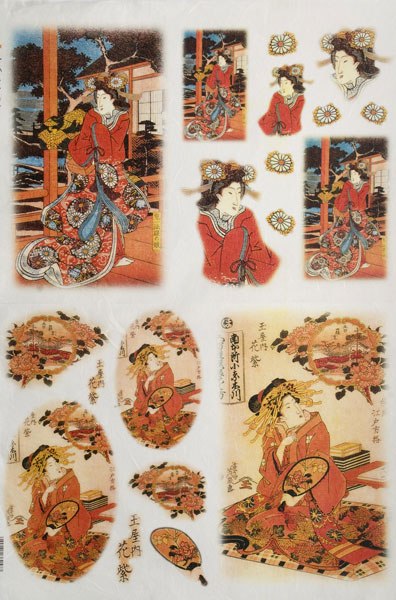 Рисовая бумага для декупажа Гейши, японские миниатюры, Kalit, декупажные рисовые карты Love2Art - магазин АртДекупаж 