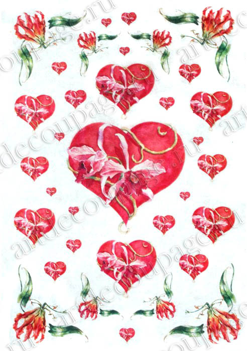 Рисовая бумага для декупажа Love2Art, Сердце и орхидеи, Kalit 