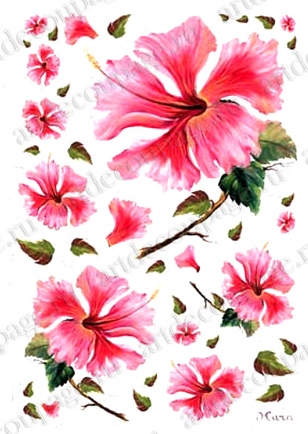 Рисовая бумага для декупажа Розовые цветы, Love2Art