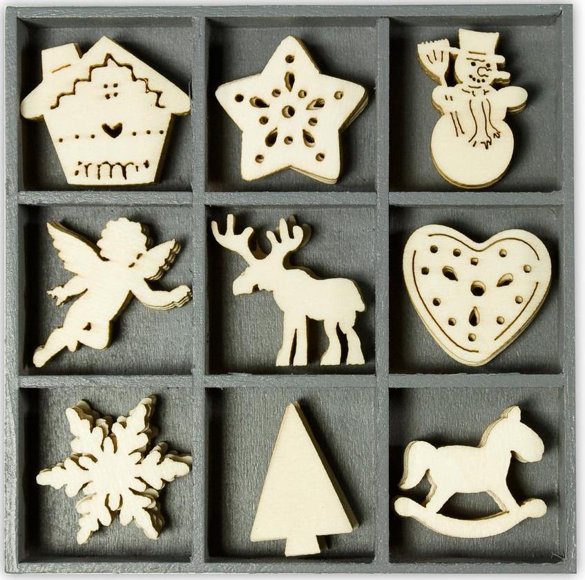 Декоративные элементы плоские деревянные фигурки Символы Рождества, купить 