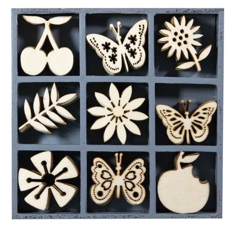 Декоративные плоские фигурки для скрапбукинга и декора из дерева Фрукты и бабочки, купить 