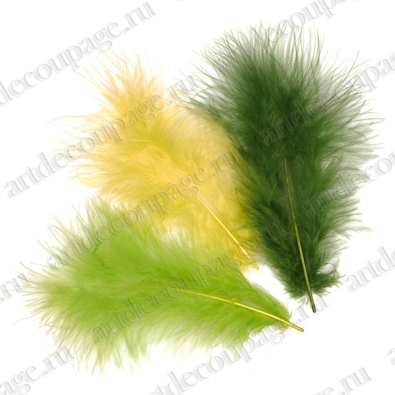 Декоративные перья марабу, набор Зеленый и желтый микс, купить
