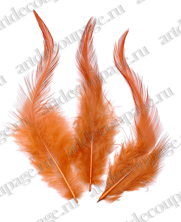 Декоративные перья петушиные оранжевые, натуральное перо для декора