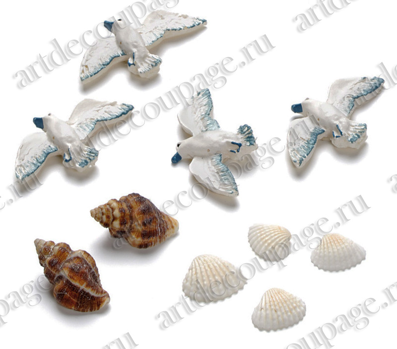 Декоративные элементы для скрапбукинга и объемных композиций Морские чайки и ракушки