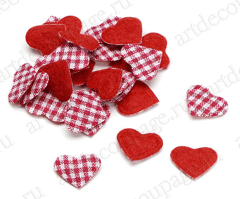 Декоративные Сердечки красно-белые тканевые для скрапбукинга, купить 