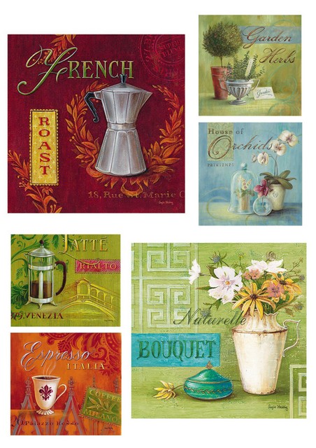 Новогодлняя рисовая бумага для декупажа Кофе и цветы купить
