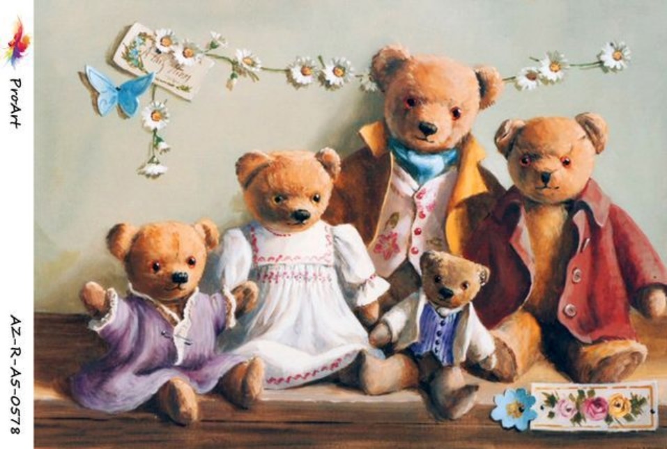 рисовая бумага детская Семья плюшевых медведей