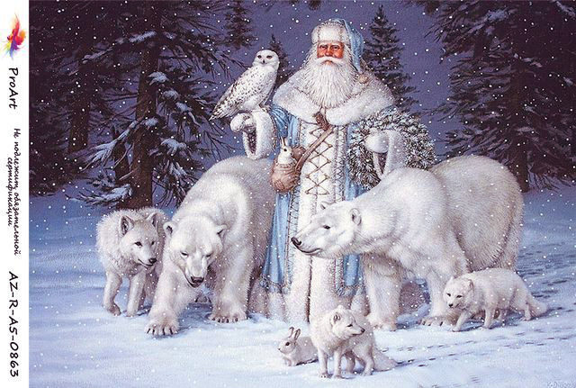 Новогодняя рисовая бумага для декупажа Дед Мороз и белые медведи, купить
