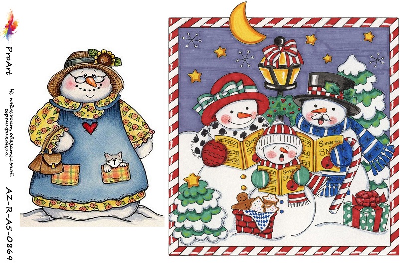 Новогодняя рисовая бумага для декупажа Семья снеговиков, купить