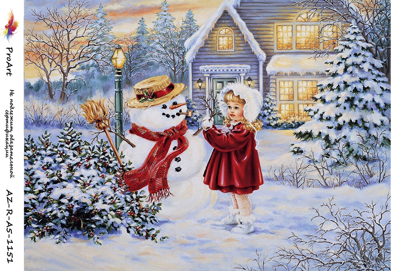 рисовая новогодняя бумага для декупажа Девочка и снеговик