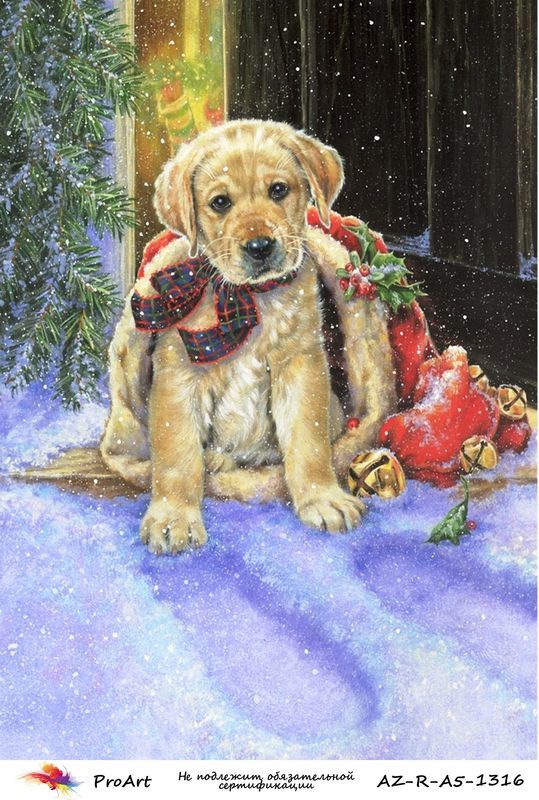 Новогодняя рисовая бумага для декупажа Рождественский щенок