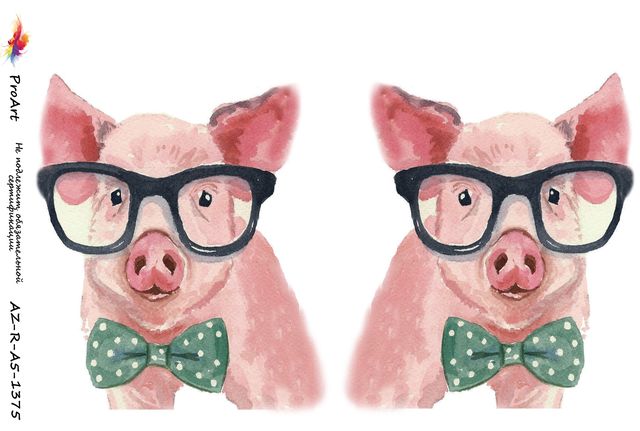 Новогодняя рисовая бумага для декупажа Свинья в очках