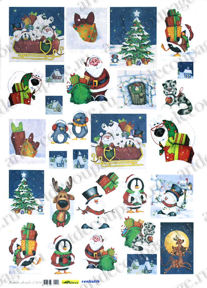 Декупажная рисовая бумага новогодняя детская, Рождественские приключения, снеговики, олененок, белки, купить